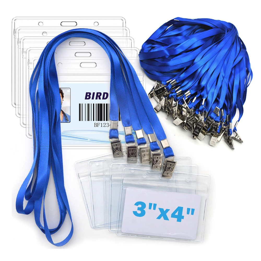 4x3 Name Tags Badge Holder with Lanyard Waterproof Horizontal ID - 100 Pack